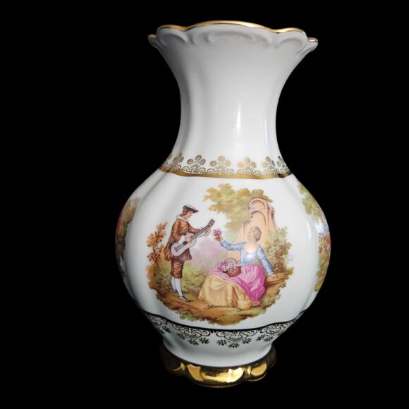 Gloria Bavaria Bayreuth Handwork Vase West Germany Porcelain Gold Trim Romantic - Picture 2 of 7
